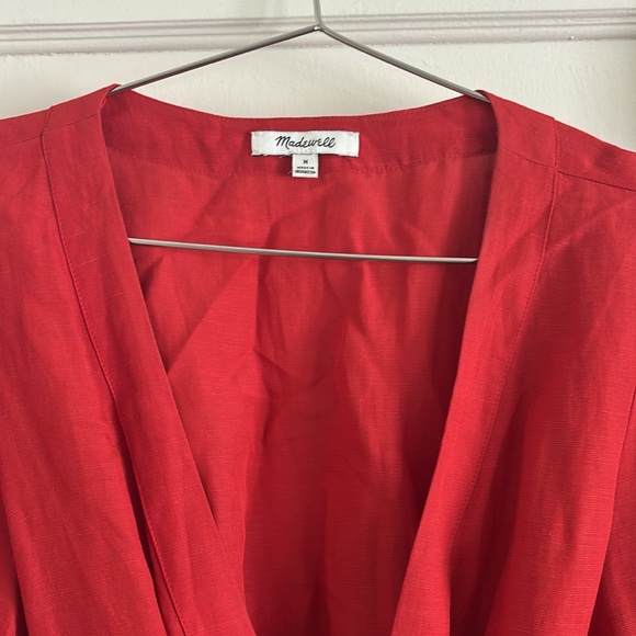 Madewell Wms M linen wrap dress red - Picture 2 of 3